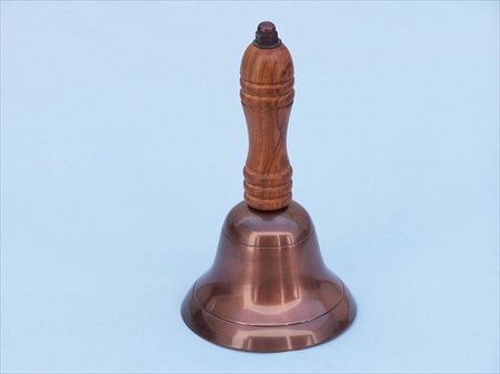 Antique Copper Hand Bell With Wood Handle 6 in. Decorative Accent