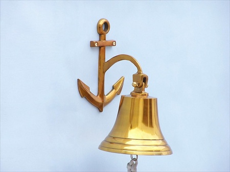 Brass Hanging Anchor Bell 10 in. Decorative Accent