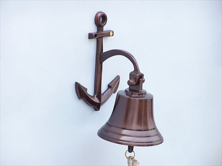 Antique Copper Hanging Anchor Bell 8 in. Decorative Accent