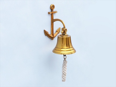Brass Hanging Anchor Bell 8 in. Decorative Accent