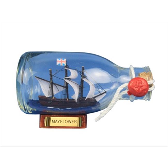 Handcrafted Model Ships MayflowerBottle5 Mayflower Ship in a Glass Bottle 5 i...