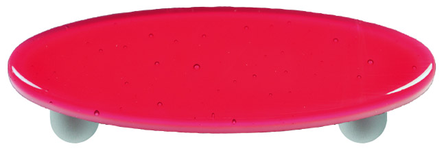 Light Pink Oval Glass Cabinet Pull - Aluminum Post