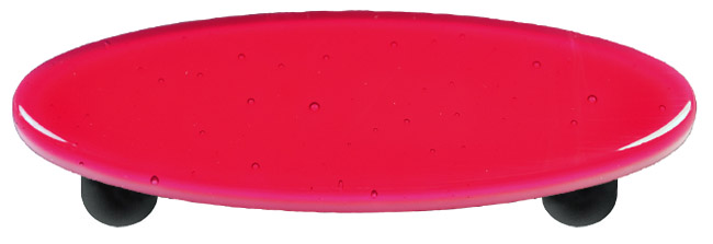 Light Pink Oval Glass Cabinet Pull - Black Post
