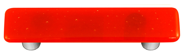 Tomato Red Rectangle Glass Cabinet Pull - Aluminum Post