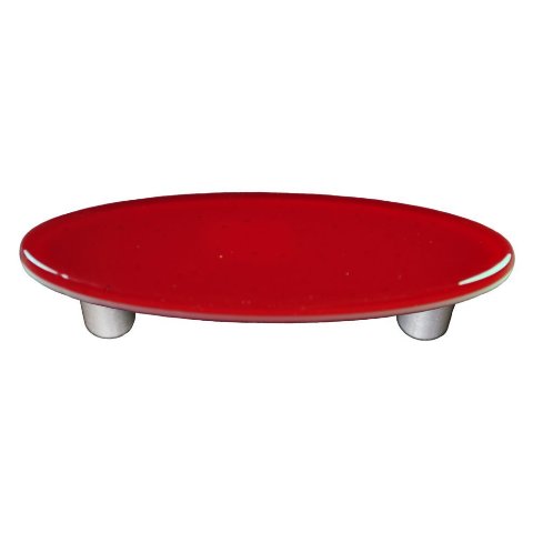 Red Oval Glass Cabinet Pull - Black Post