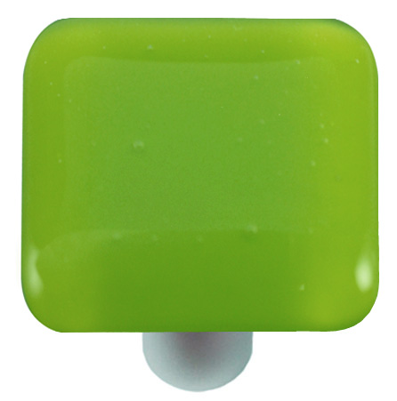 Transparent Spring Green Square Glass Cabinet Knob - Aluminum Post
