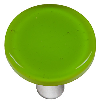 Transparent Spring Green Round Glass Cabinet Knob - Aluminum Post