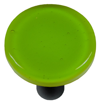 Transparent Spring Green Round Glass Cabinet Knob - Black Post