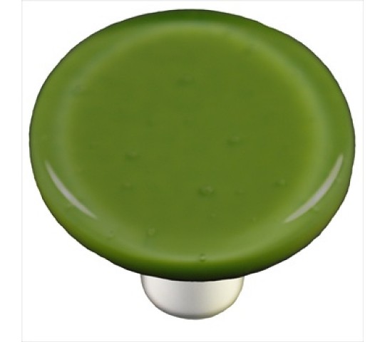 Olive Green Round Glass Cabinet Knob - Black Post