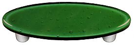 Hot Knobs HK1022-POA Dark Forest Green Oval Glass Cabinet Pull - Aluminum Post