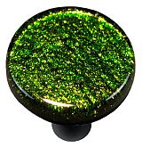 Light Metallic Green Round Glass Cabinet Knob - Black Post