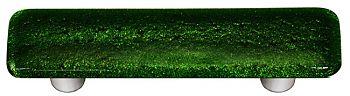 Light Metallic Green Rectangle Glass Cabinet Pull - Aluminum Post