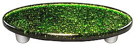 Light Metallic Green Oval Glass Cabinet Pull - Aluminum Post