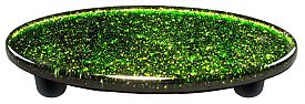 Light Metallic Green Oval Glass Cabinet Pull - Black Post