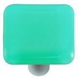 Light Aqua Blue Square Glass Cabinet Knob - Aluminum Post