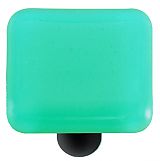 Light Aqua Blue Square Glass Cabinet Knob - Black Post