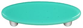 Light Aqua Blue Oval Glass Cabinet Pull - Aluminum Post
