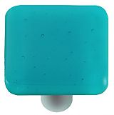 Turquoise Blue Square Glass Cabinet Knob - Aluminum Post