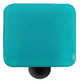 Turquoise Blue Square Glass Cabinet Knob - Black Post