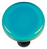 Turquoise Blue Round Glass Cabinet Knob - Black Post