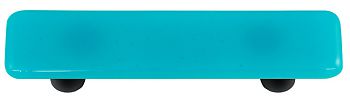 Turquoise Blue Rectangle Glass Cabinet Pull - Black Post