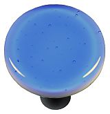 Light Sky Blue Round Glass Cabinet Knob - Black Post
