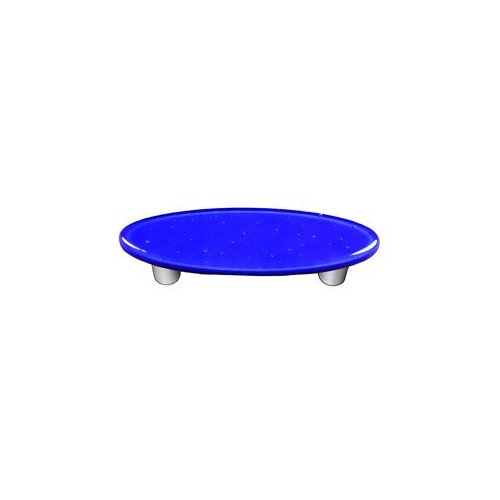 Deep Cobalt Blue Oval Glass Cabinet Pull - Aluminum Post