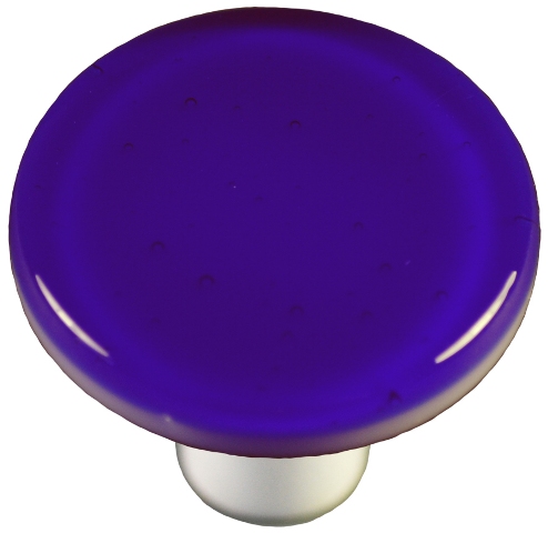 Deep Royal Blue Round Glass Cabinet Knob - Aluminum Post
