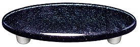 Dark Metallic Blue Oval Glass Cabinet Pull - Aluminum Post
