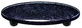 Dark Metallic Blue Oval Glass Cabinet Pull - Black Post