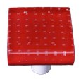 Bubbles Red Square Glass Cabinet Knob - Aluminum Post