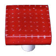 Bubbles Red Square Glass Cabinet Knob - Black Post