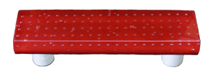 Bubbles Red Rectangle Glass Cabinet Pull - Aluminum Post