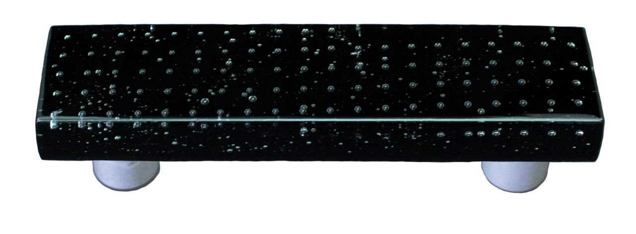Bubbles Black Rectangle Glass Cabinet Pull - Black Post
