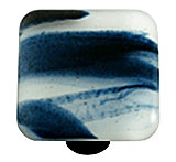Swirl Metalic Blue Square Glass Cabinet Knob - Black Post