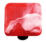 White Swirl Brick Red Square Glass Cabinet Knob - Aluminum Post