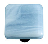 White Swirl Powder Blue Square Glass Cabinet Knob - Black Post