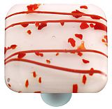 Mardi Gras Red with White Square Glass Cabinet Knob - Aluminum Post