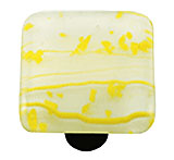Mardi Gras Yellow with White Square Glass Cabinet Knob - Black Post