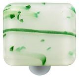 Mardi Gras Green with White Square Glass Cabinet Knob - Black Post