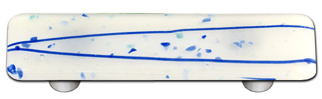 Mardi Gras Blue with White Rectangle Glass Cabinet Pull - Aluminum Post