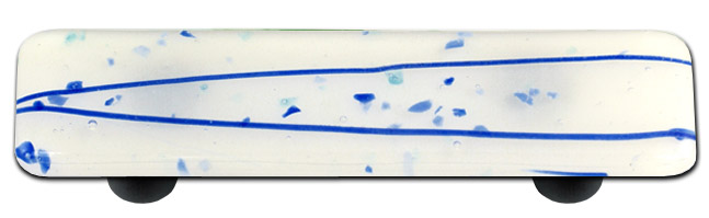 Mardi Gras Blue with White Rectangle Glass Cabinet Pull - Black Post
