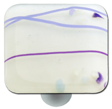 Mardi Gras Purple with White Square Glass Cabinet Knob - Aluminum Post