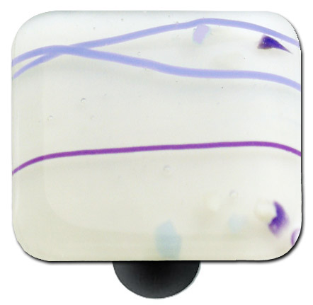 Mardi Gras Purple with White Square Glass Cabinet Knob - Black Post