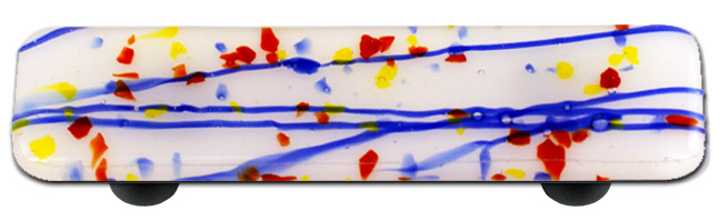Mardi Gras Multi Colored with White Rectangle Glass Cabinet Pull - Black Post