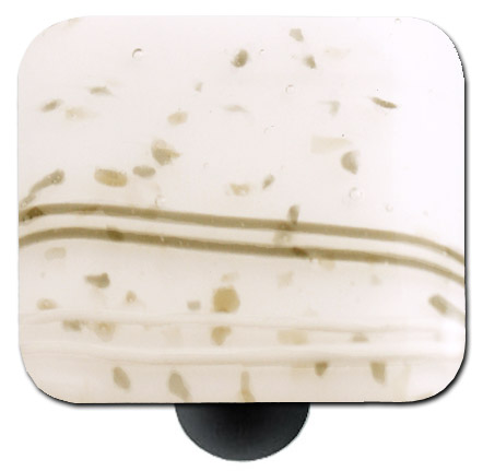 Glass Cabinet Knob - Mardi Gras Vanilla with White Square Glass - Black Post