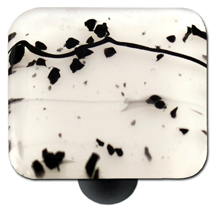 Mardi Gras Black with White Square Glass Cabinet Knob - Black Post