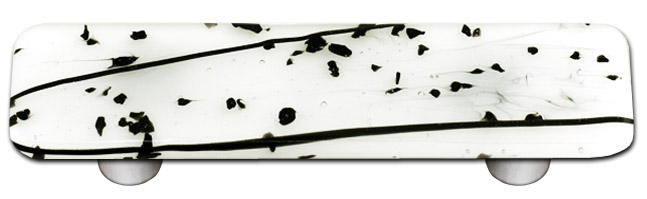 Mardi Gras Black with White Rectangle Glass Cabinet Pull - Aluminum Post