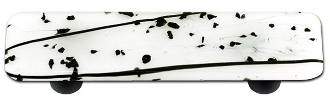 Mardi Gras Black with White Rectangle Glass Cabinet Pull - Black Post
