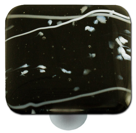Mardi Gras White with Black Square Glass Cabinet Knob - Aluminum Post